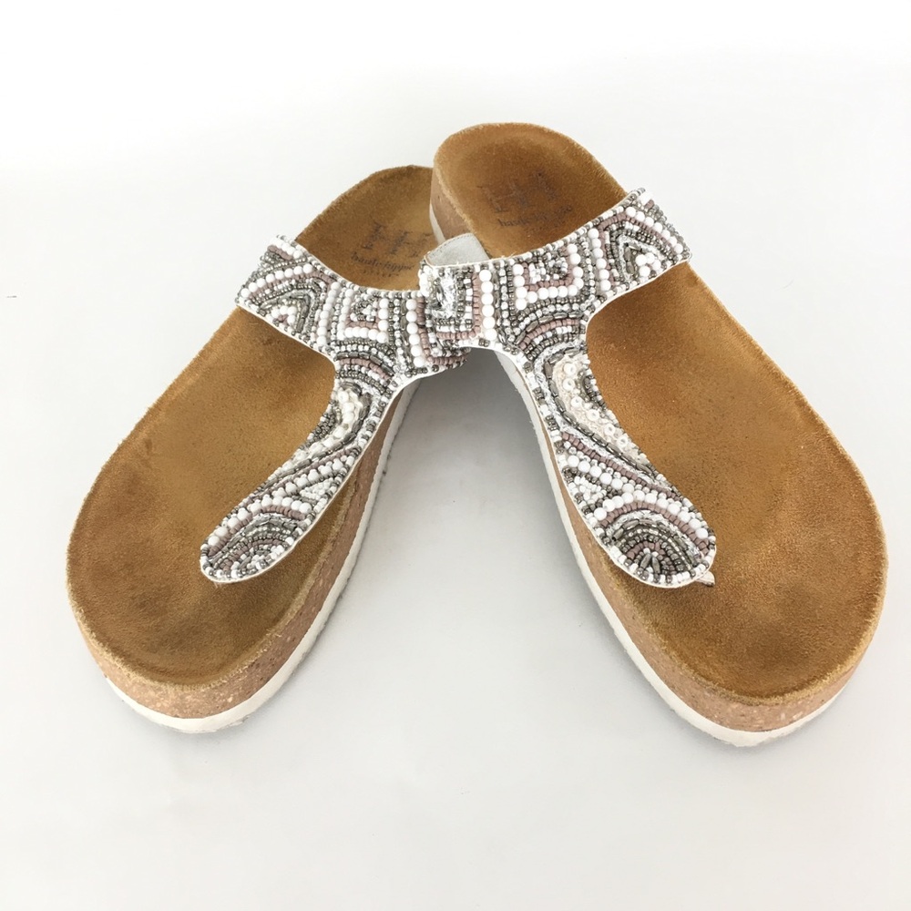 Haute Hippie Beaded T-Shape Sandals Women’s Size 9 Boho Summer Vacation Slides